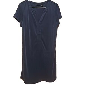 Tahari dress Steel Blue Gray short sleeve tunic knee length office church SZ L